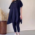2023 Autumn New Style European  Cross-Border round Neck Bat Shirt plus Size Loose Fit Knitted Top Casual 2-Piece Set